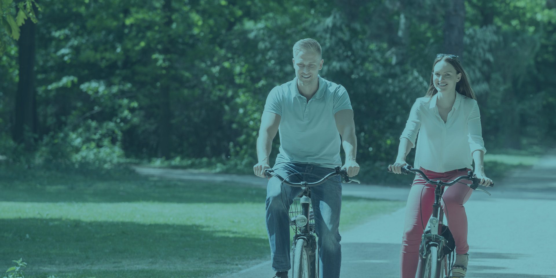 Couple riding bikes